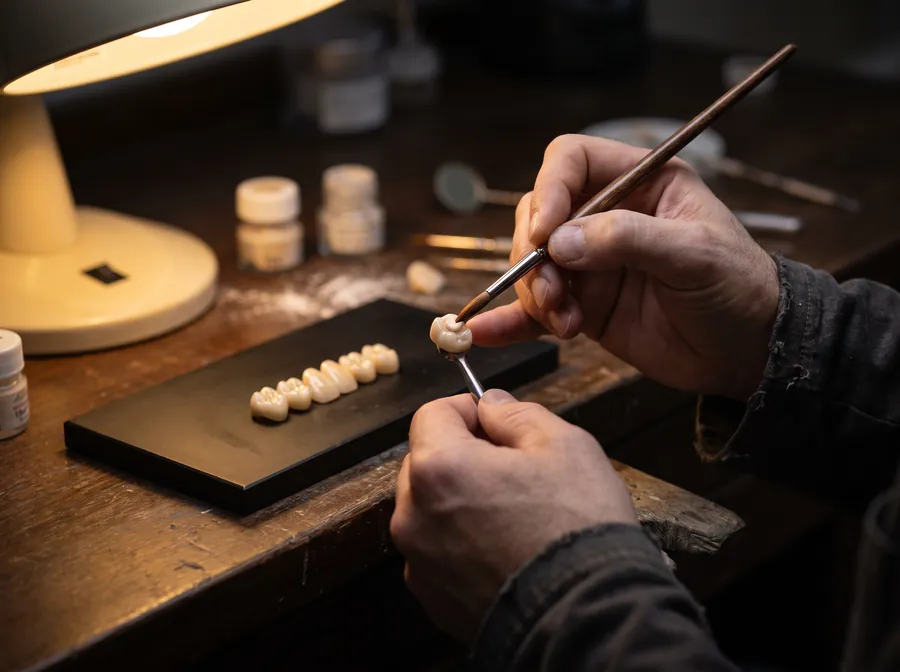 Ceramic crowns being finished by hand